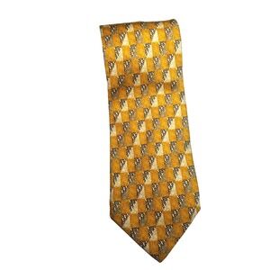 Ermenegildo Zegna Exclusive Mustard Geometric Olive/Cream Silk Pointed Tie